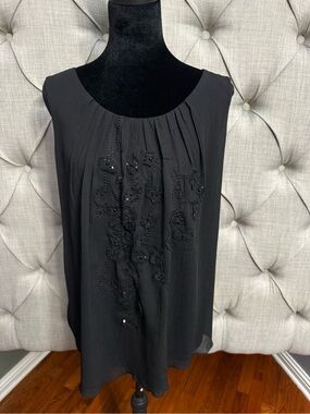 Coldwater Creek Black Beaded Sleeveless Scoop Neck Blouse